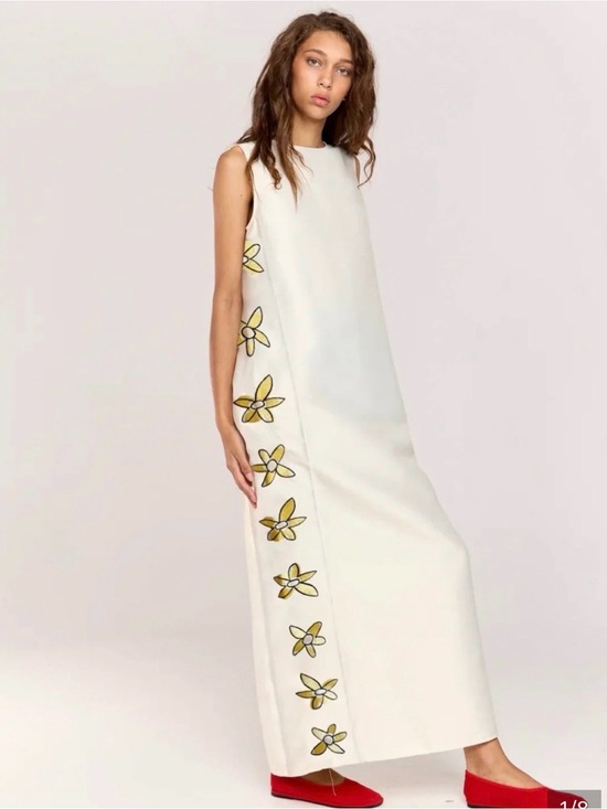 Romy Dresses & Skirts - Romy White Maxi Dress with Yellow Floral Side Motif Sz: Large